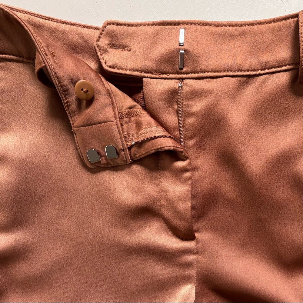LOFT High Waisted Silky Pumpernickel Satin Cropped Dressy Cargo Pants - Picture 4 of 10